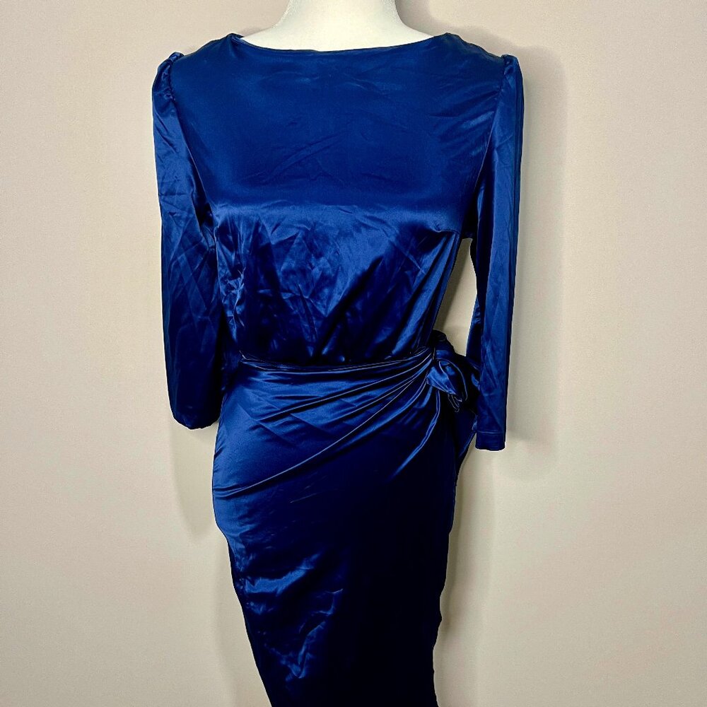 Blue Silk Tie Waist Dress